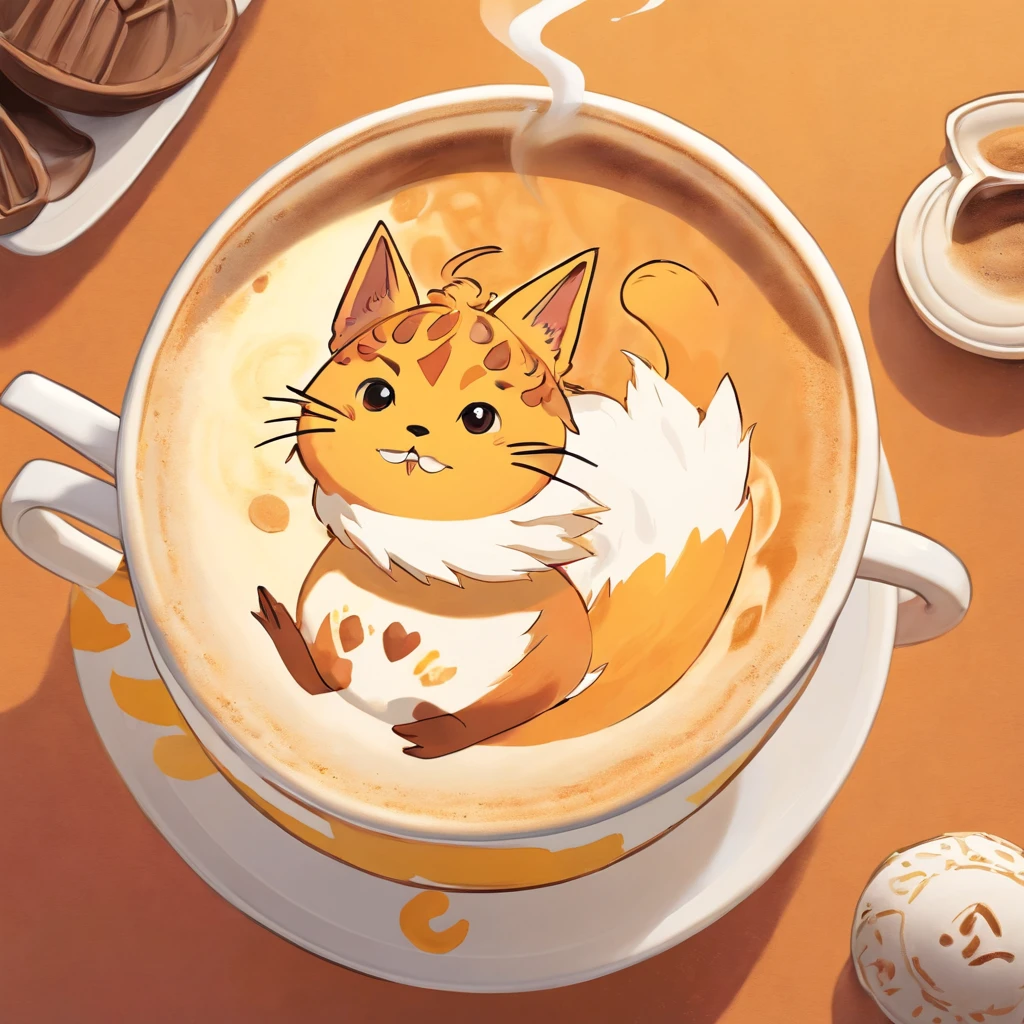 A coffee contains some artistic coffee latte art, in the style of ethereal figures, orient - inspired, avocadopunk, sculpted, kubisi art, avian - themed, carrie mae weems