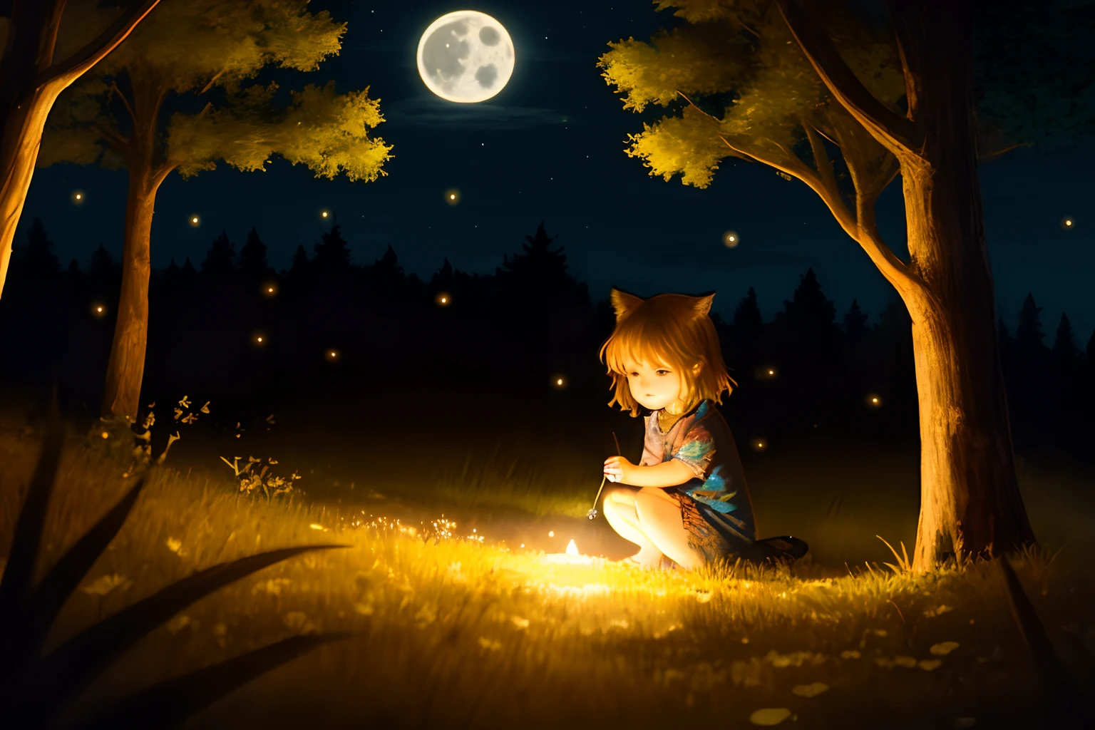 In a moonlit forest, a tiny firefly named Luna glowed with determination