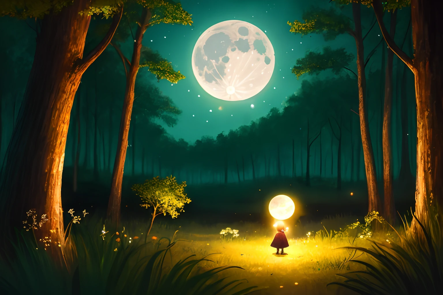 In a moonlit forest, a tiny firefly named Luna glowed with determination