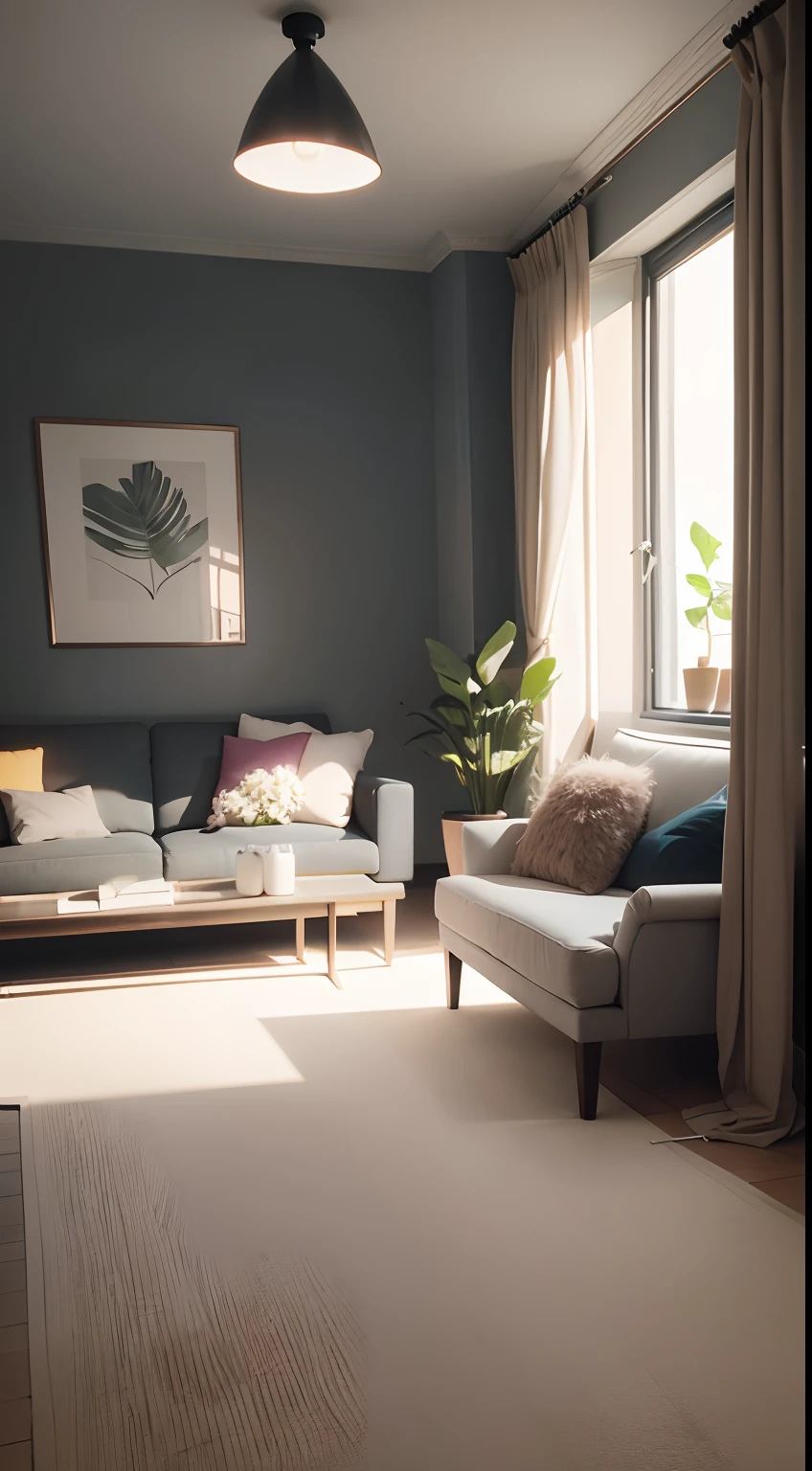 best qualtiy，（（low polygon）），（Hyper-realistic， 统一 8k 壁纸），（best qualtiy），（Most Best Illustration），（best shadow），（（liveroom）），Pastel tones，Light curtains，carpets，Wine cooler，Cotton and linen sofa，wood furnishings，softlighting，a plant，rendering by octane，Ray traching，Super meticulous