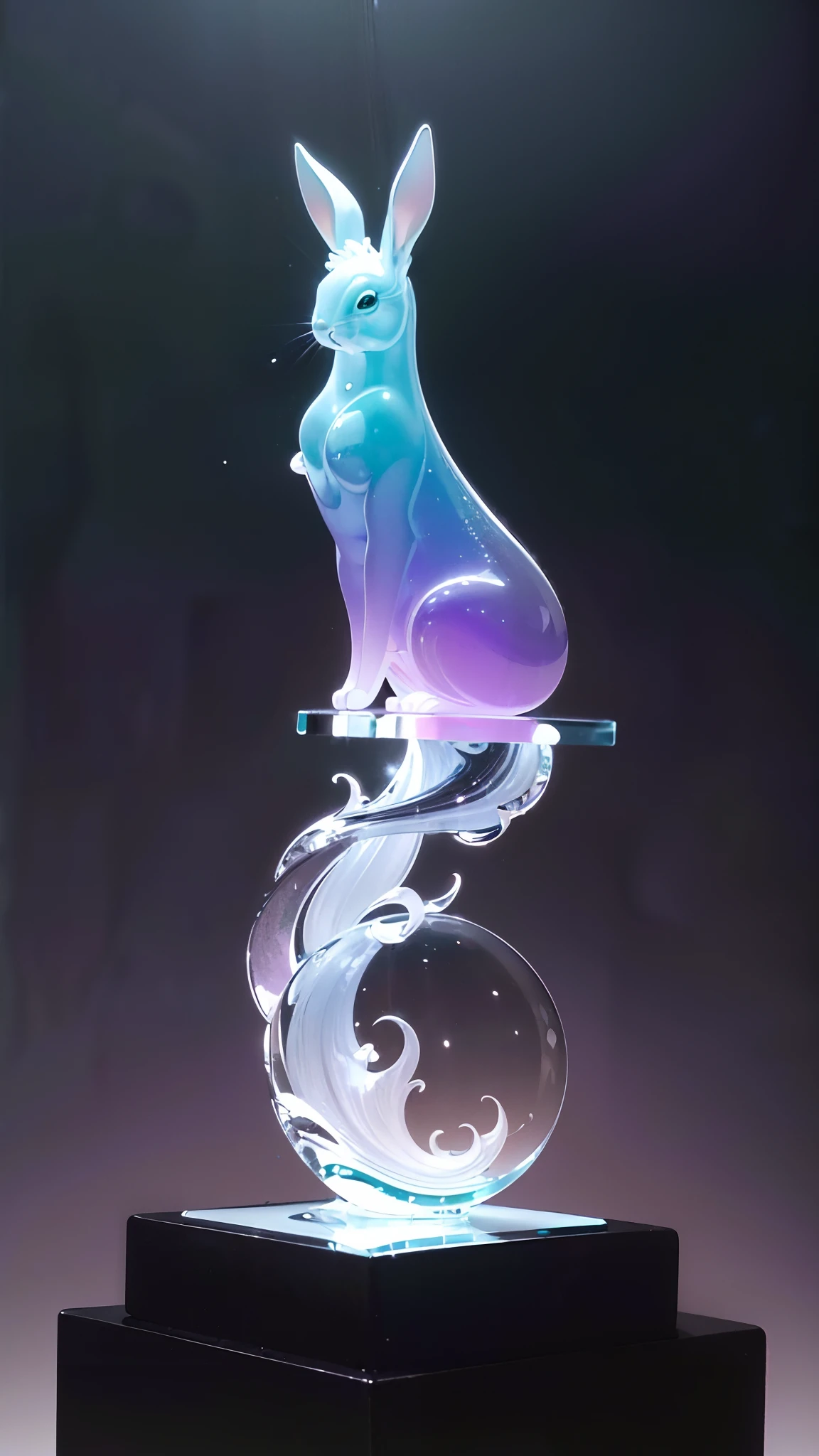 (Best quality,4K,8K,A high resolution,Masterpiece:1.2),Ultra-detailed,(Realistic,Photorealistic,photo-realistic:1.37),(Glass artwork statue,Pure transparent colorless plastic:2,crystal-clear,Transparent rabbit statue),独奏,Impeccable white light source,Ray traching,Precise refraction and reflection,Contrast brightness,((((Monochromatic,gradient backgrounds))))