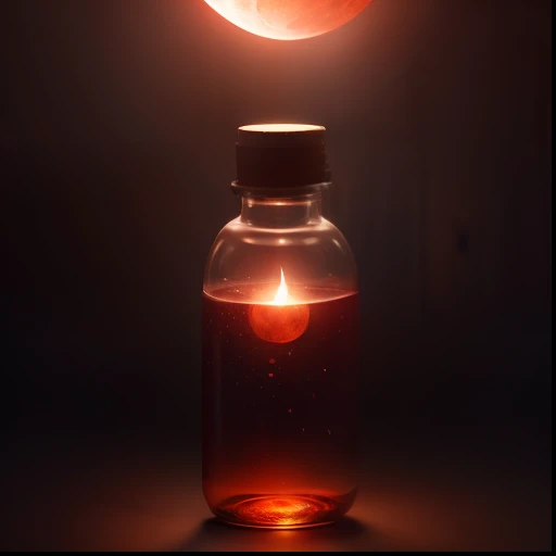 change this bottle background to a blood moon light, professional product photography