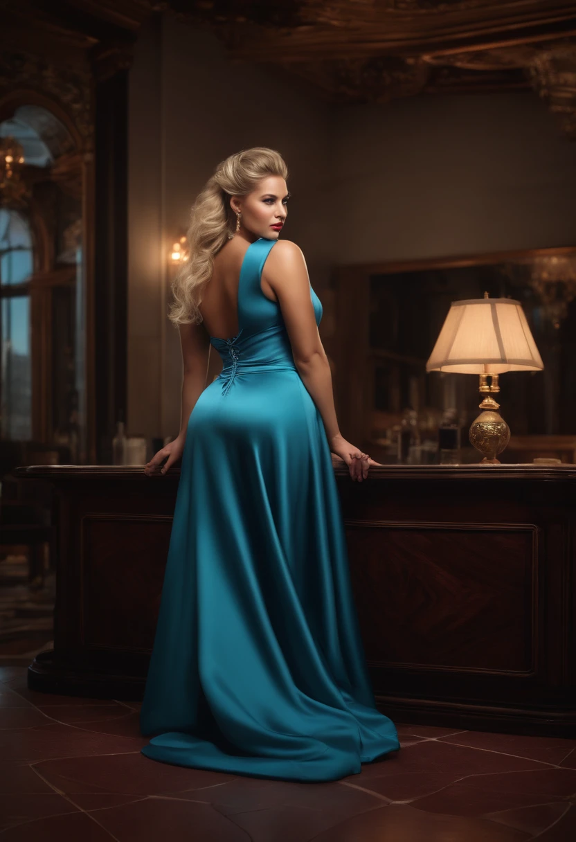 professional portrait photograph of a gorgeous 18 year,Norwegian girl Lise Olsen in a grand ballroom with chandeliers dress with long wavy blonde hair,blue eye,sultry flirty look, gorgeous symmetrical face, cute natural makeup, wearing a hot, sexy dress designed for a glamorous night out. The dress should have a body-hugging silhouette with a deep neckline, high slit, and an open back. Use luxurious fabrics like satin or silk, and incorporate bold colors like red, black, or metallics, ((singing inside in a Club)), stunning modern urban environment, ultra realistic, concept art, elegant, highly detailed, intricate, sharp focus, depth of field, f/1. 8, 85mm, medium shot, mid shot, (((professionally color graded))), bright soft diffused light, (volumetric fog), trending on instagram, hdr 4k, 8k