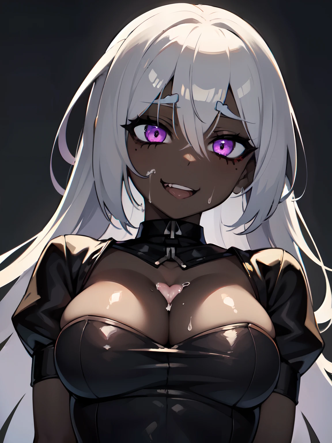 1girl, Slave old ripped clothes, (dark eye color, black skin:1.2), (Extreme ahegao face, satisfied face:1.4)
