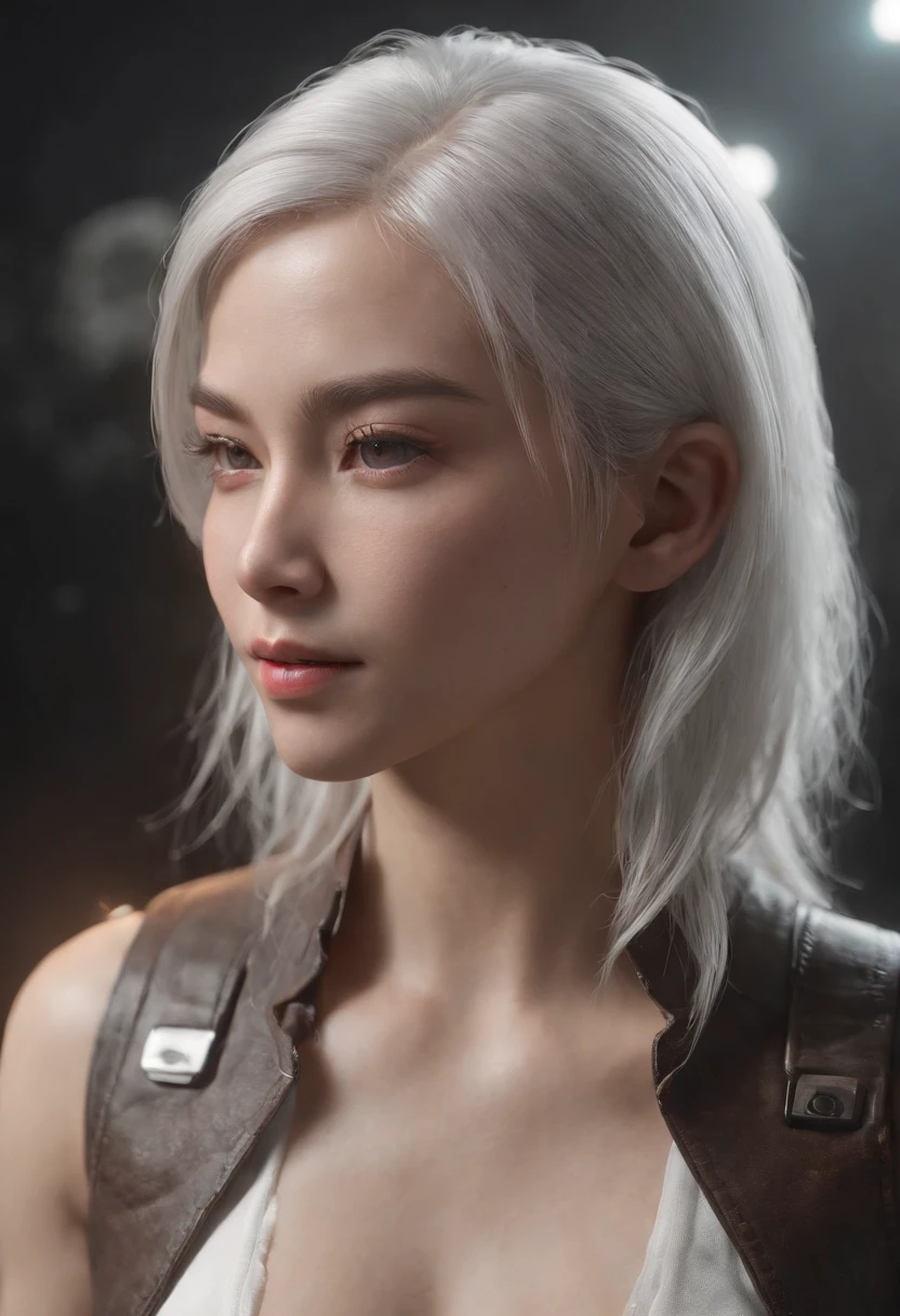 best qualtiy,high high quality,hyper-detailing,textureskin,detail,awardwinning,。.3D, A beautiful cyberpunk female image,battle garment,white haired Cangcang,hdr(HighDynamicRange),Ray traching,NVIDIA RTX,Hyper-Resolution,Unreal 5,Subsurface scattering、PBR Texture、post-proces、Anisotropy Filtering、depth of fields、maximum definition and sharpness、Many-Layer Textures、Albedo e mapas Speculares、Surface coloring、Accurate simulation octane rendering of light-material interactions、Two-colored light、largeaperture、Low ISO、White balance、the rule of thirds、8K raw data、blackstockings