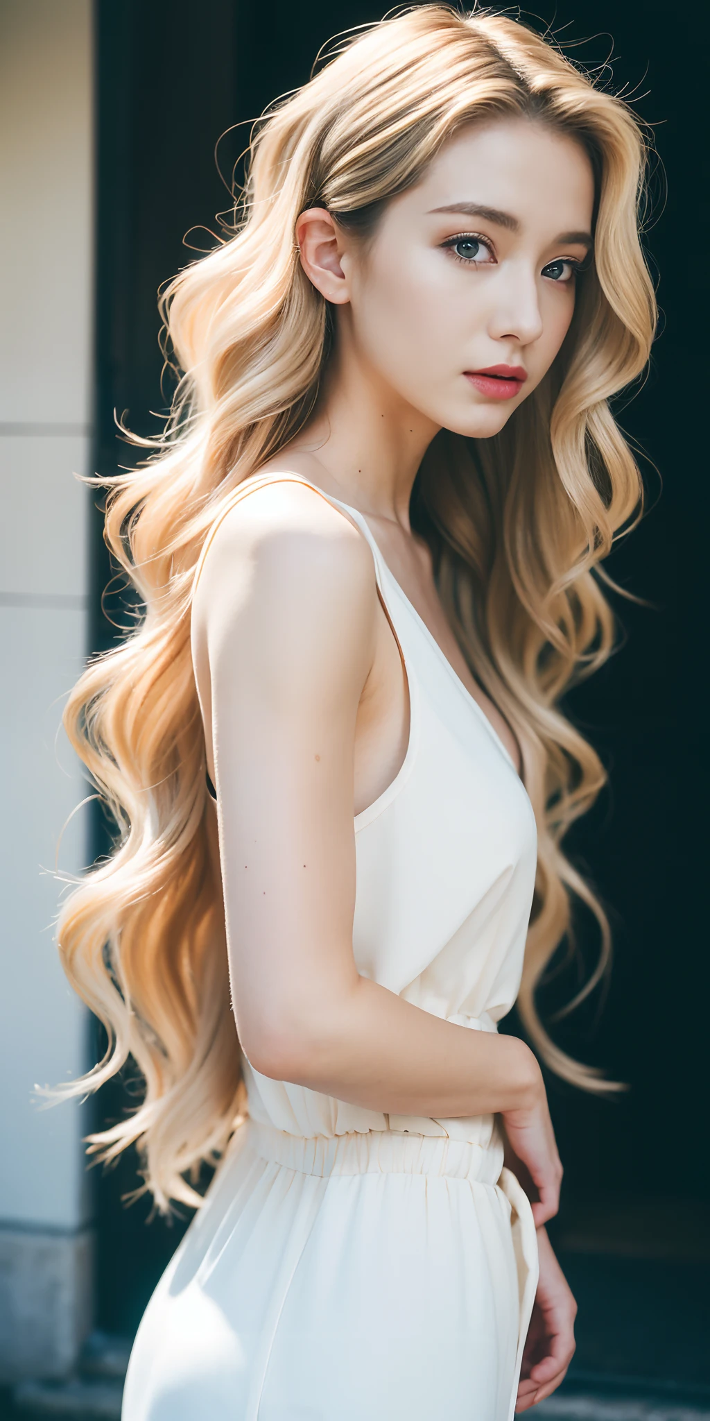 Photo of a 20-year-old European girl, raw, Beautiful woman, (Extra long wavy blonde hair), ((Portrait)), ((Detailed face:1.2)), ((detailed facial features)), (finely detailed skin), pale skin, ,London Bridge on the back、Look at me while standing, London Boots、shortpants、A sexy(cold color), moist, moist, Reflectors, (masutepiece) (perfectly proportions)(photos realistic)(Best Quality) (Detailed) photographed in a Canon EOS R5, 50mm Lens, F/2.8, nffsw, (8K) (Wallpaper) (Cinematic lighting) (Dramatic Lighting) (foco nítido) (Convoluted) Fashion, From above