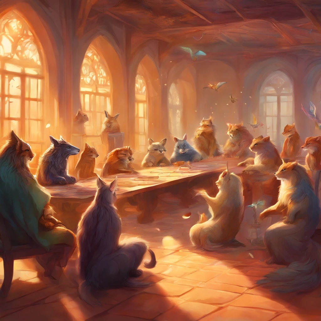 Cute animal gathering in a meeting room