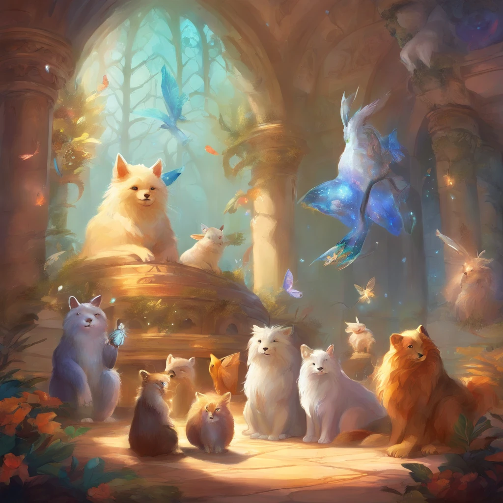 Cute animal gathering in a meeting room