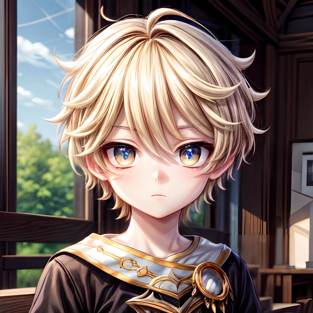 1 boy,more details in eyes,cute,looking at viewer, adorabel boy,cute face,details sky,handsome,young,juvenile,((masterpiece:1.4,best quality)),multiple details,colorful hair,eyeshadow,, sfw,  blonde hair