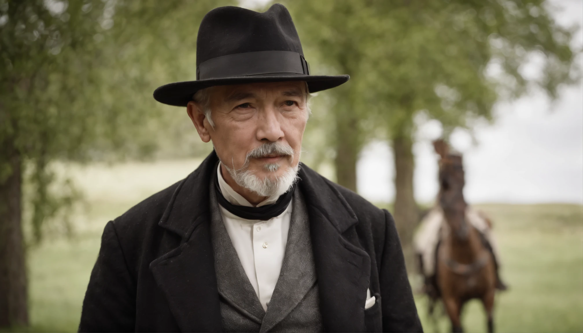 Old gentleman with a goatee,Wear black riding boots。