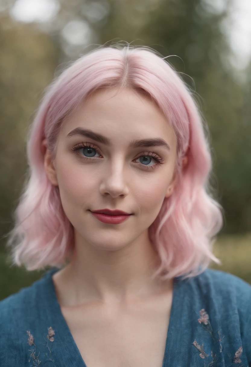 Close-up of KFUKVF-1990, Smiling, Blue and pink hair, a character portrait, Inspired by Cindy Sherman, unsplash, red and cinematic lighting, Portrait of a young girl, Fisheye lens portrait, XF35mm F1.5 seconds, ƒ/2.8, 35.0 mm, 1/200, ISO 500 certified