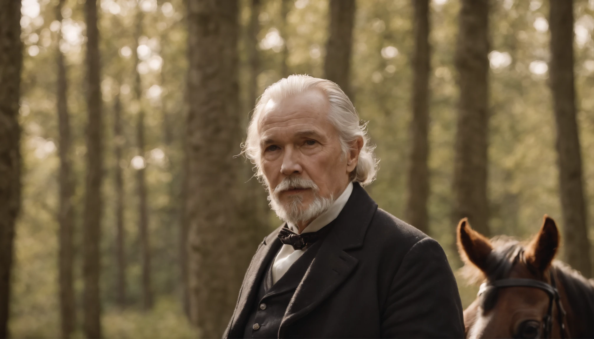 Old gentleman with a goatee,Wear black riding boots。