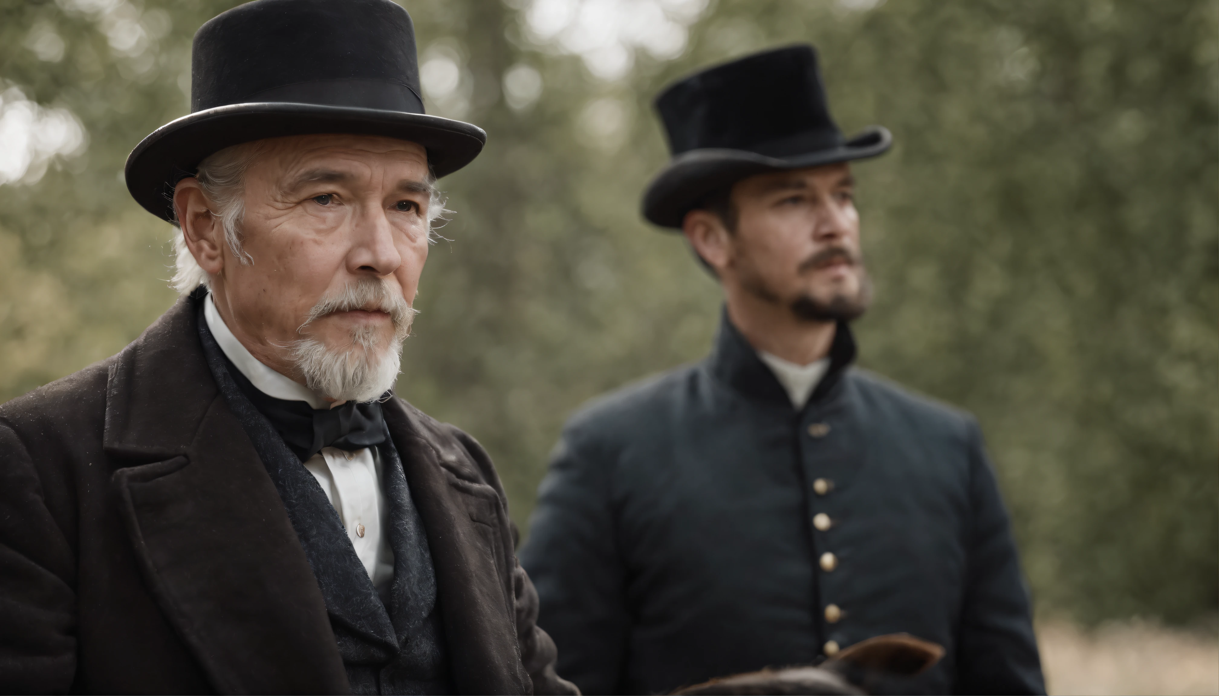 Old gentleman with a goatee,Wear black riding boots。