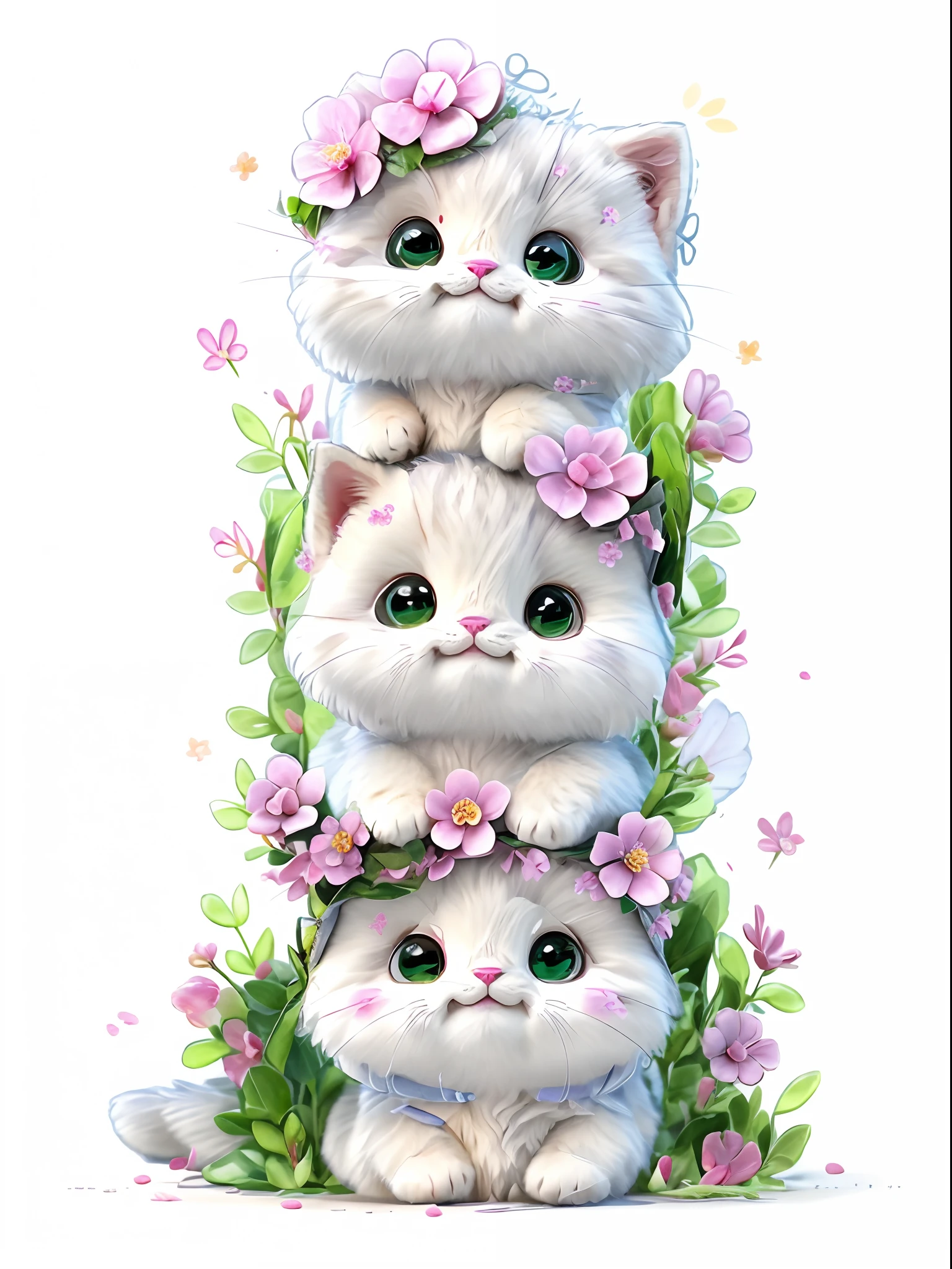 a couple of cats sitting on top of each other with flowers, cute cats, cute detailed artwork, kawaii cat, cute digital art, cute detailed digital art, lovely and cute, cute artwork, anime visual of a cute cat, anime cat, cute anime, cute and lovely, cute cartoon, cute illustration, cat design, cute animals, cute and adorable, no background, and PNG file,