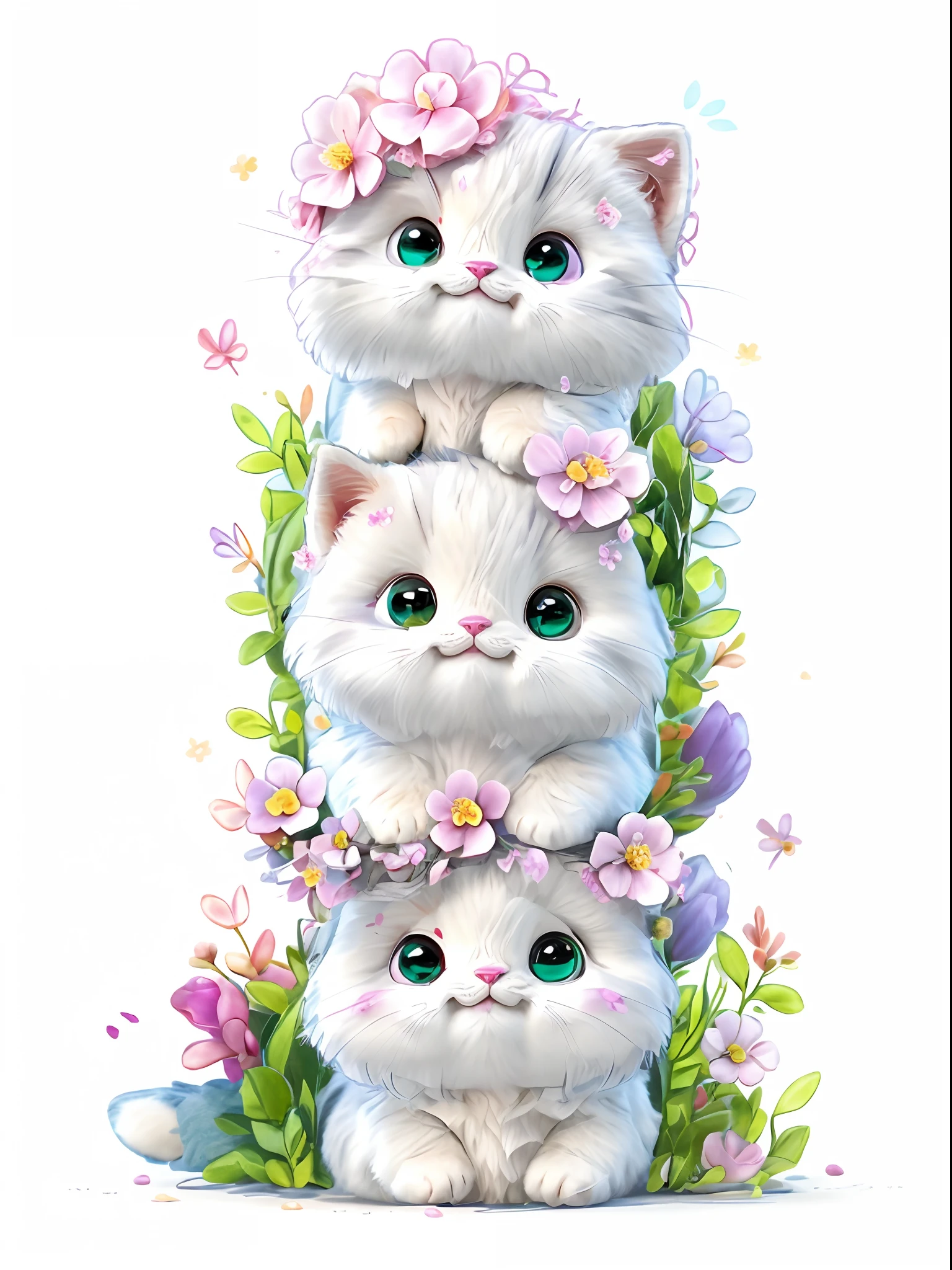 a couple of cats sitting on top of each other with flowers, cute cats, cute detailed artwork, kawaii cat, cute digital art, cute detailed digital art, lovely and cute, cute artwork, anime visual of a cute cat, anime cat, cute anime, cute and lovely, cute cartoon, cute illustration, cat design, cute animals, cute and adorable, no background, and PNG file,