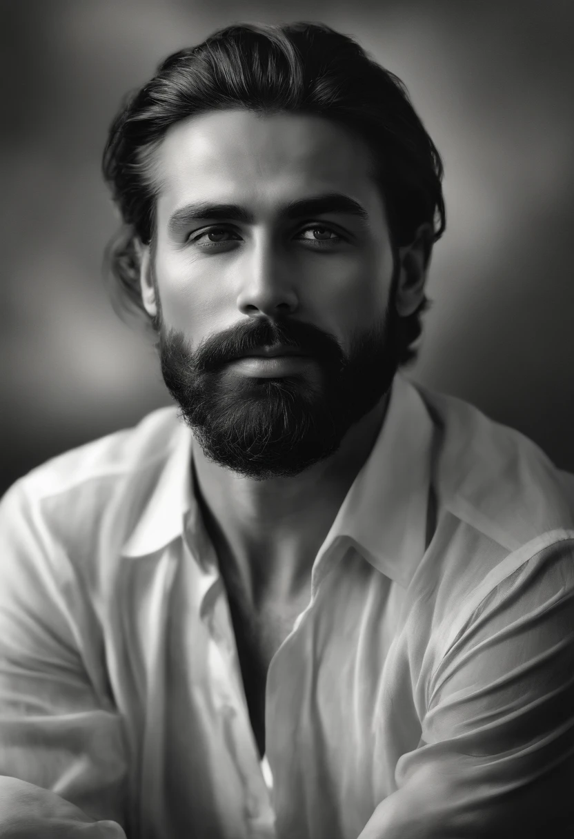 A black and white photo of a man with a beard - SeaArt AI