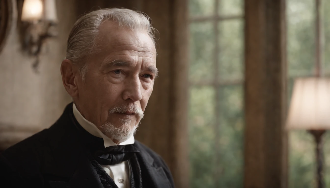 Old gentleman with a goatee，Black riding boots。