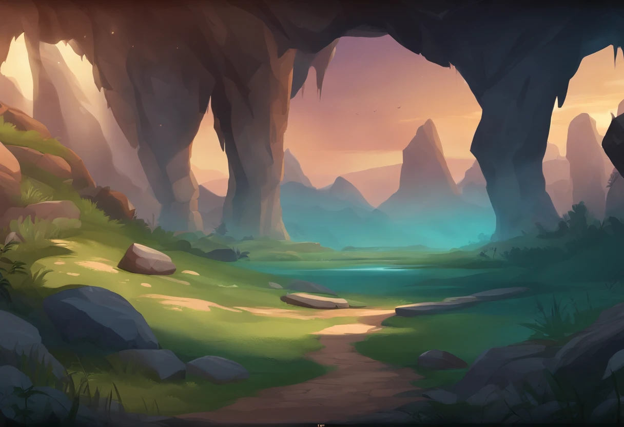 background art for 2d game, inside cave scenario, background battlefield, high quality, hd illustration,