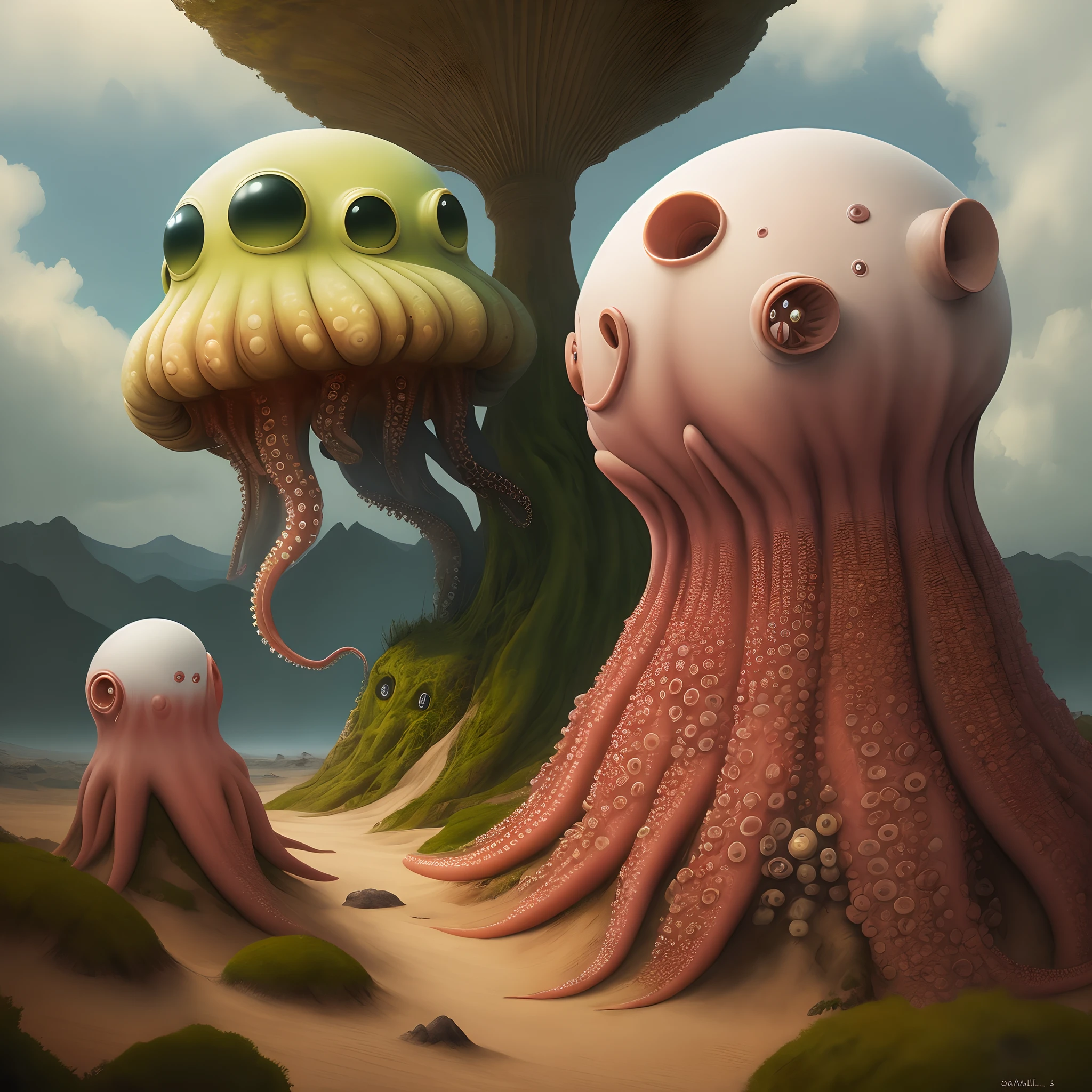 martians, h.g. wells style, octopus,