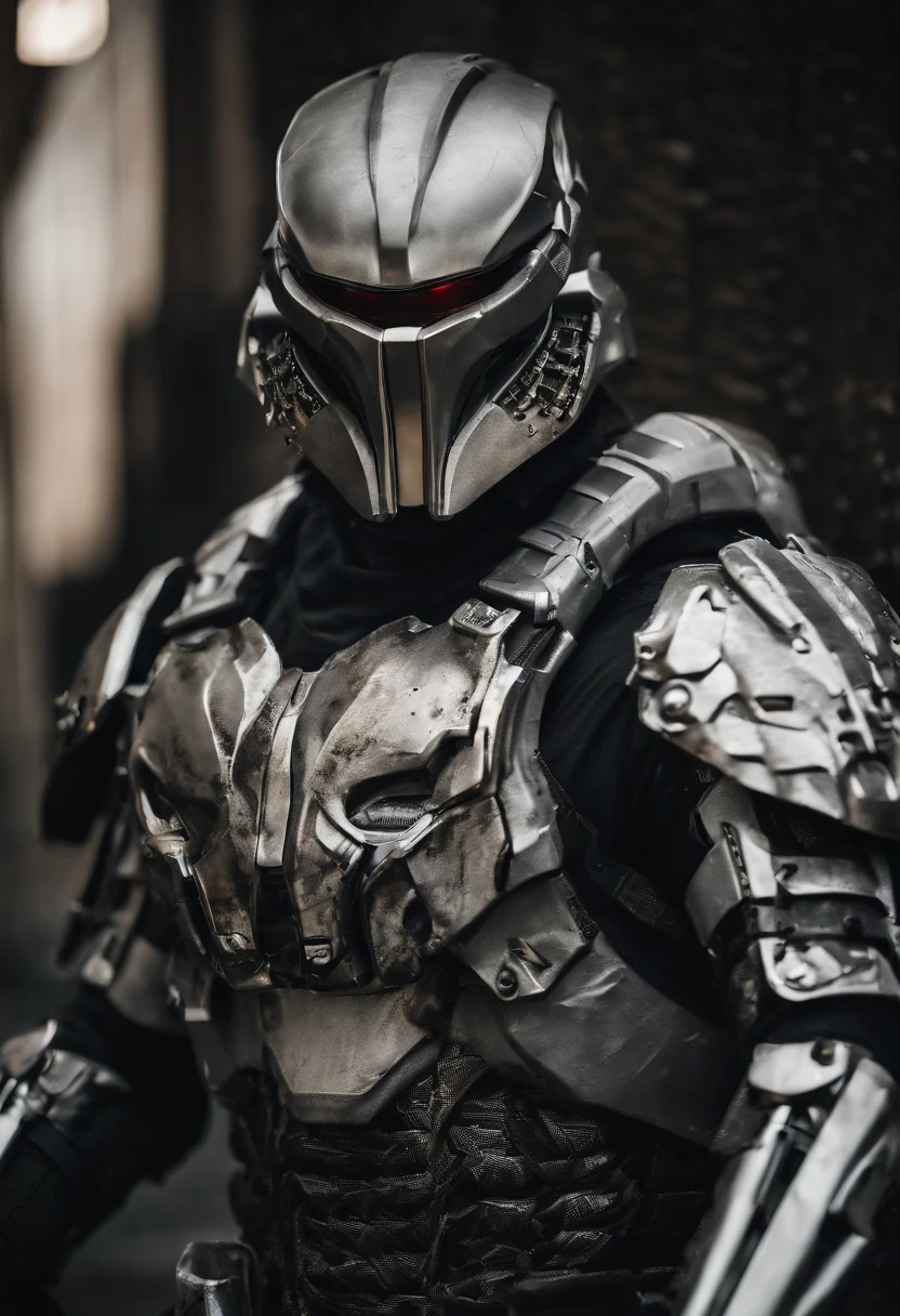 Predator，cyber punk perssonage，Silver-white armor，high-tech weapon