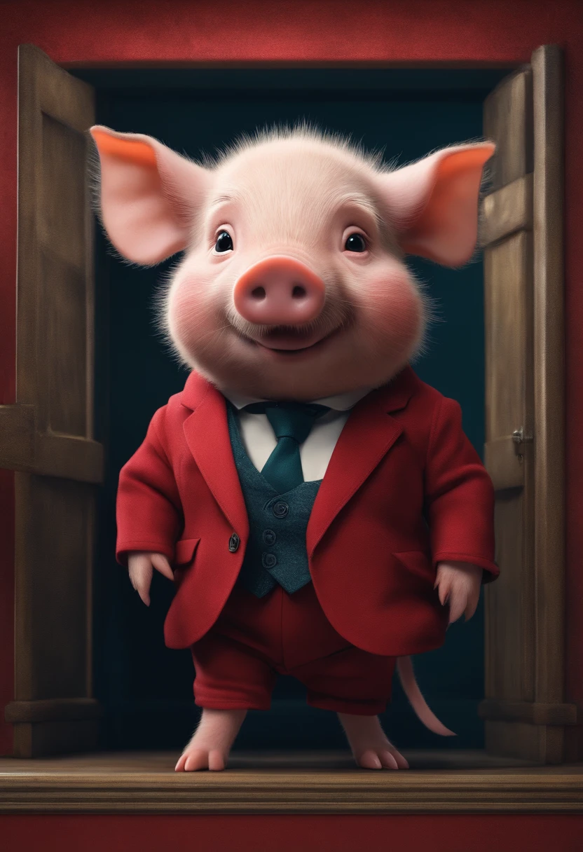 Piglet in suit、realisitic、