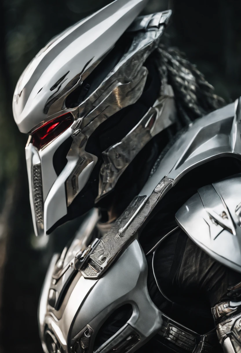 Predator,cyber punk perssonage,Silver-white armor,high-tech weapon