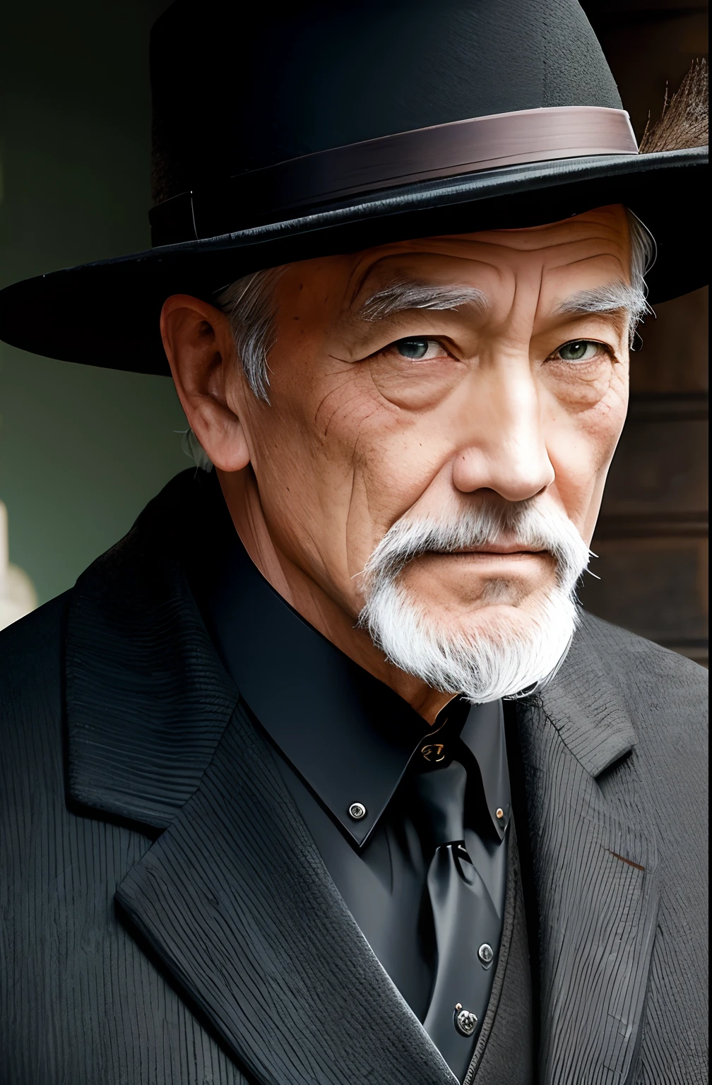 Old gentleman in black riding boots,With a goatee。