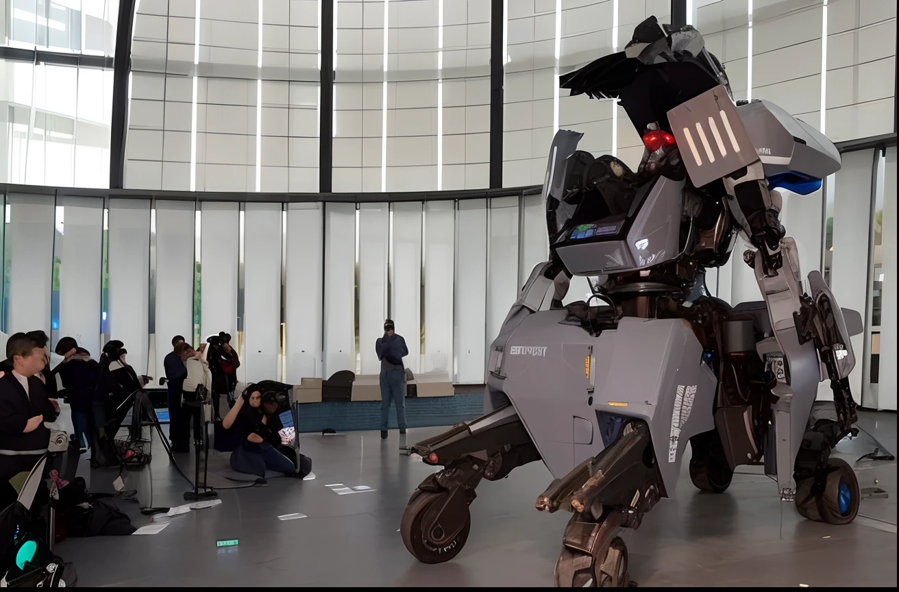 Araffe robot in a large room with people taking pictures, Robot mecha gigante, Huge robot machine, Mecha de anime gigante, Metal Gear Mech, Robot masivo, Robot grande, Un robot mecha grande anime, giant robot mech, Traje de robot, Japanese wick, posing robotically, Robot gigante, Robot gigante, Ingenieros construyendo un mecha gigante, Traje mecha