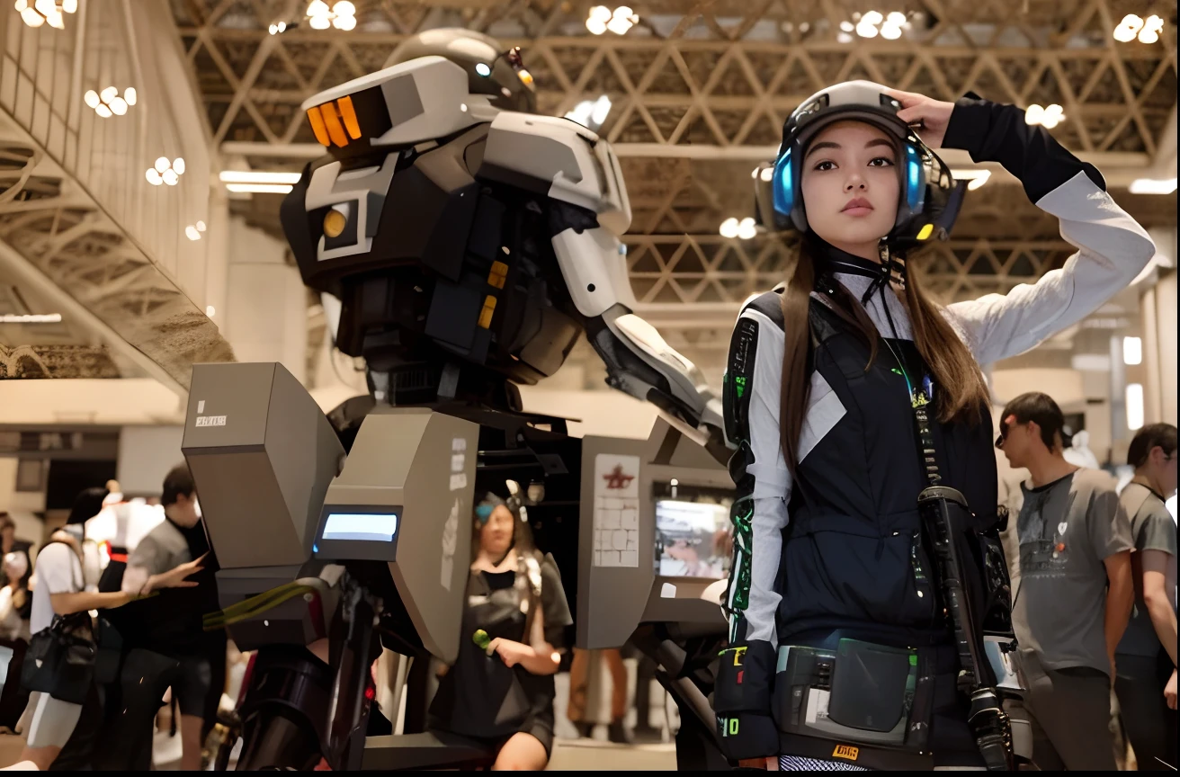 Araffes con un chaleco negro y una camisa blanca y un casco negro, fully robotic!! girlish, Girl in robotic suit, Traje de robot, mechanized soldier girl, Konami Mecha, girl in mecha cyber armor, mecha hembra, The most advanced humanoid robot, Traje mecha, Mujer y robot, japanese cyborg, with robotic arms