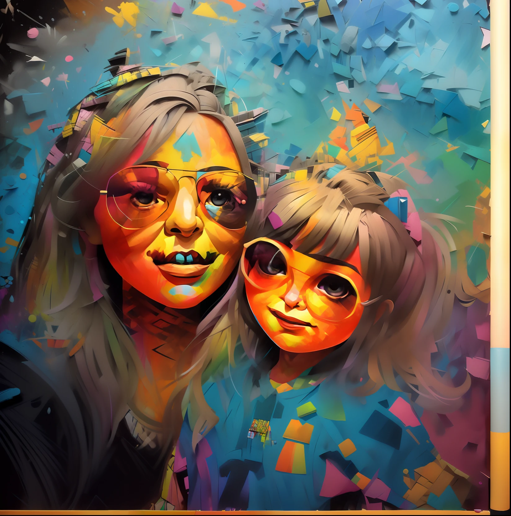 ( MOTHER IS DAUGHTER ),(melhor pose),(best angle), (better expression), Eduardo Kobra acolchoamento ,multidimensional geometric wall PORTRAIT, arte, Chibi,Yang08k, lindo, Colouring,