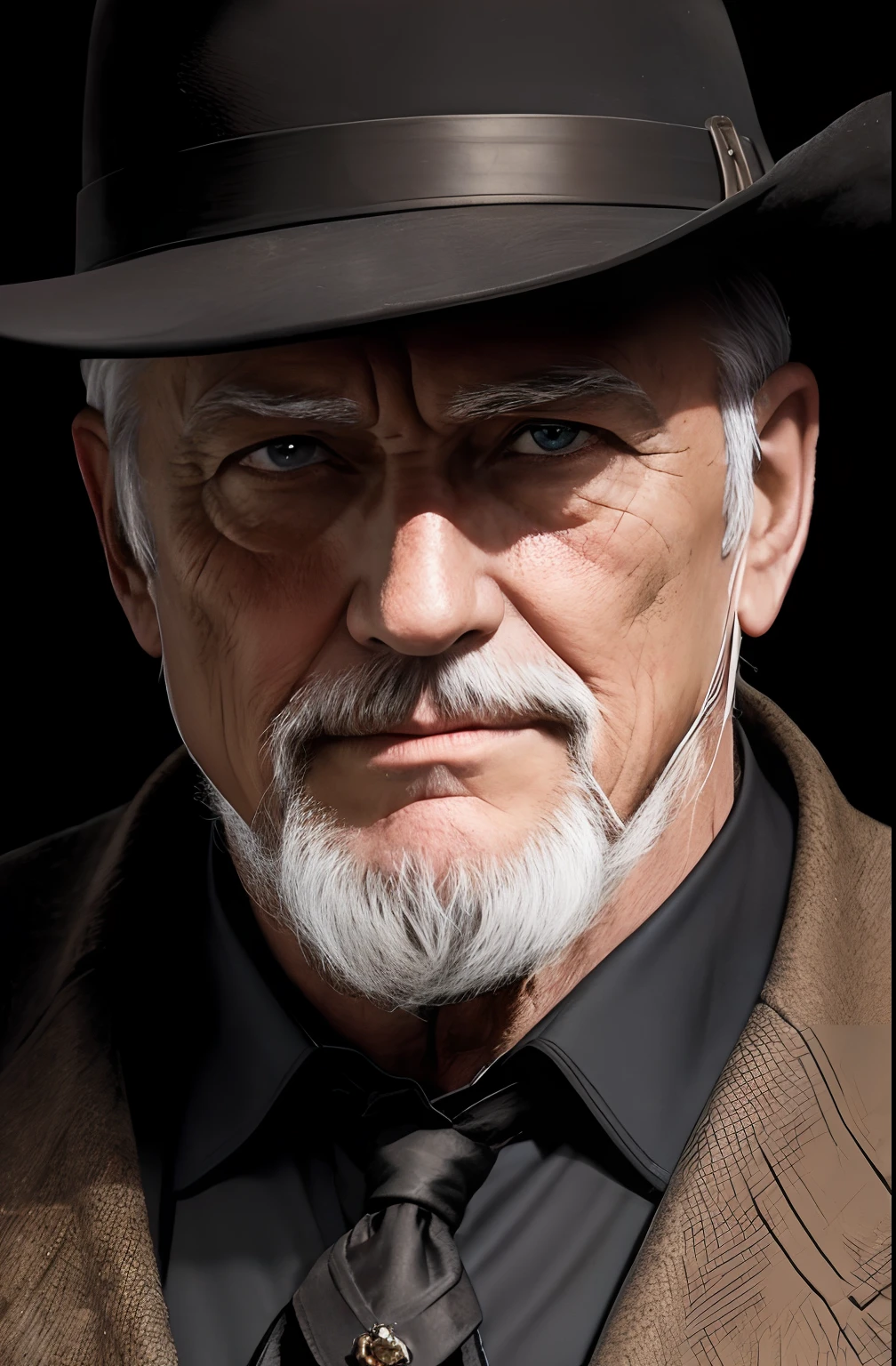 Old gentleman in black riding boots，With a goatee，The light source is on the upper left。