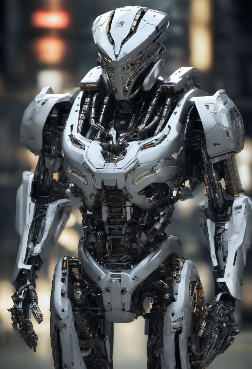 Predator,full bodyesbian,cyber punk perssonage,Silver-white armor,high-tech weapon
