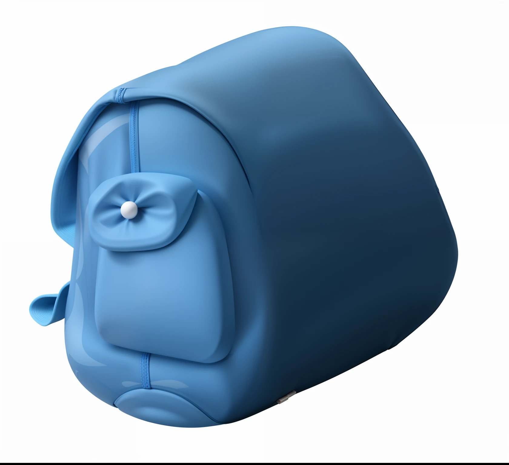 Blue travel bag,cartoonish style,There are pockets,adolable,Rounded,Plastic style,white backgrounid,estilo cartoon 3d,detail-rich,