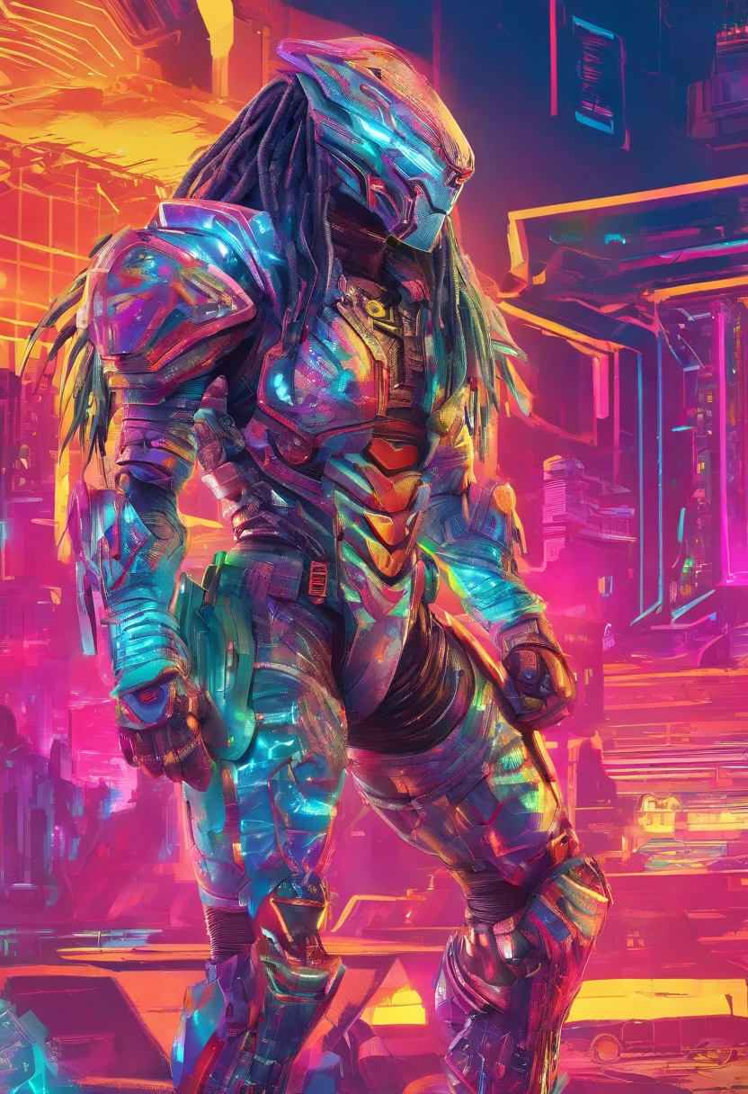 Predator，full bodyesbian，cyber punk perssonage，Silver-white armor，high-tech weapon