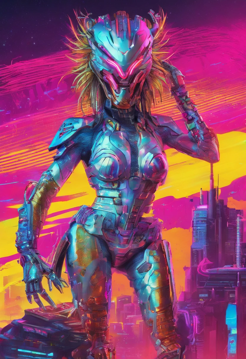 Predator,full bodyesbian,cyber punk perssonage,Silver-white armor,high-tech weapon