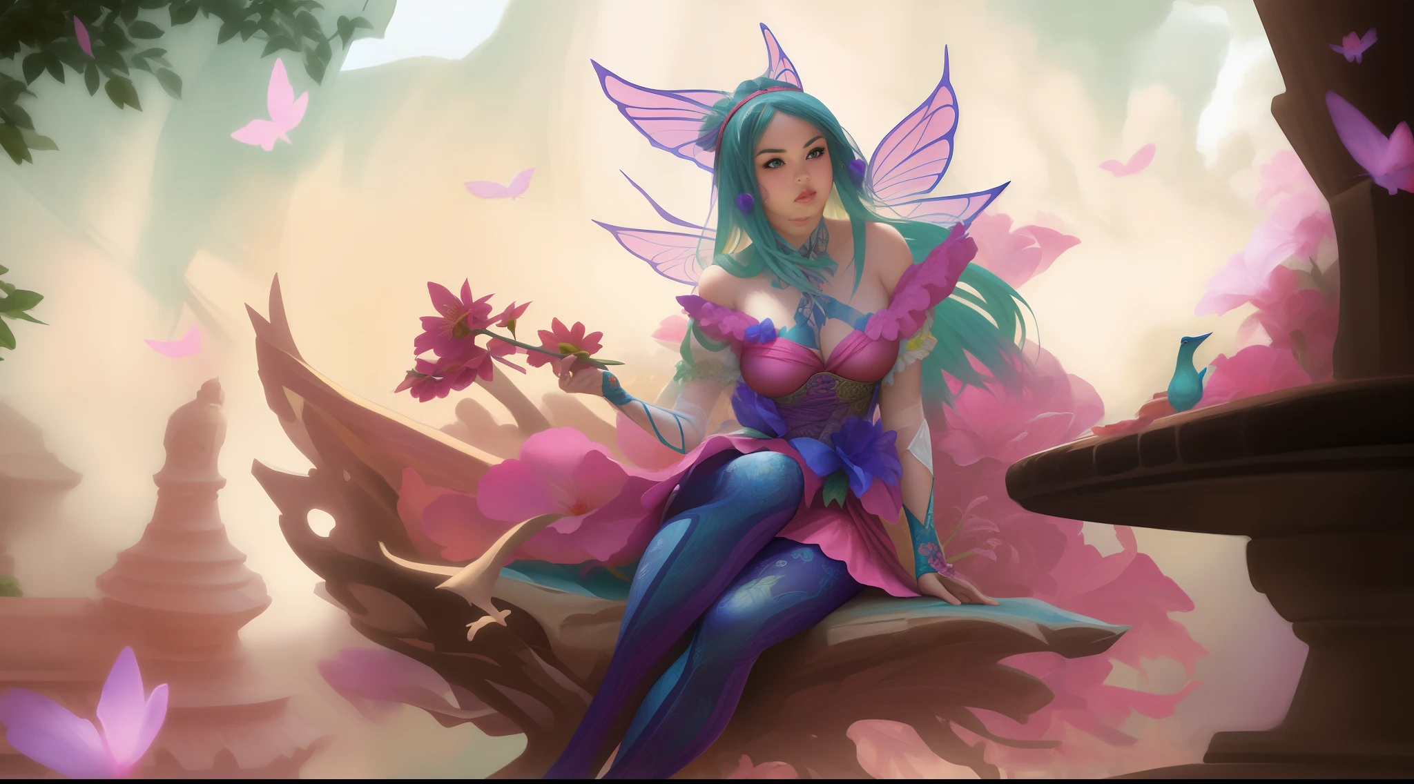 There is a woman sitting on a flower in a fairy costume, Artgerm Plano, estilo artgerm, Artgerm extremamente detalhado, ! arte dos sonhos, artgerm colorido!!!, artgerm detalhado, Artgerm Art, estilo artgerm, estilo de artgerm, Steven Artgerm Quatro, no estilo artgerm