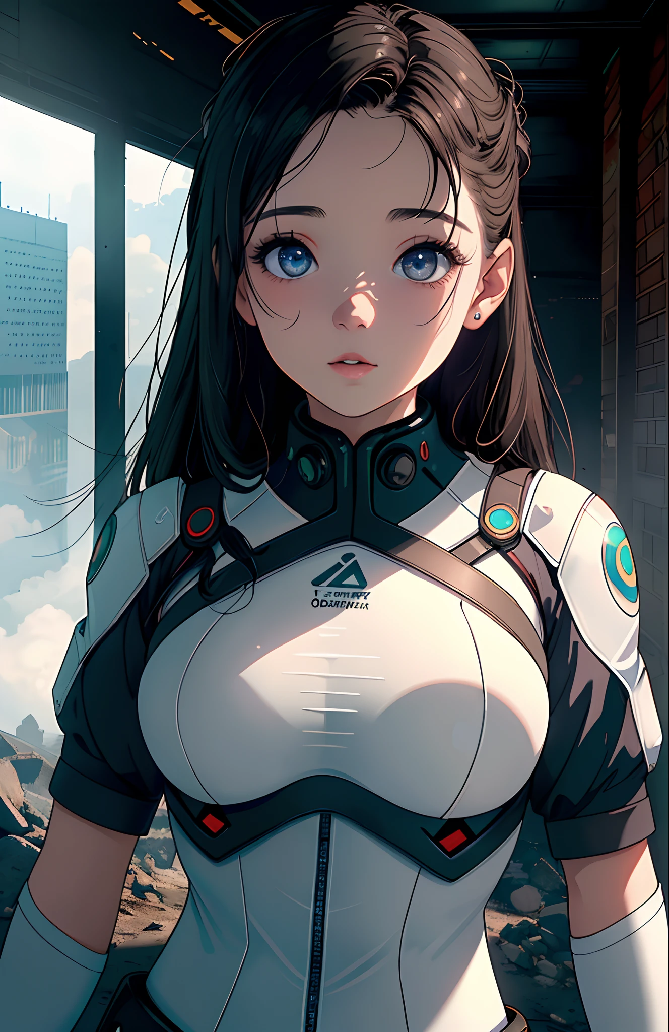 (1girl:1.3), sozinho, (((Rosto hiper detalhado)))), ((olhos e rosto muito detalhados)))), belos olhos de detalhe, Partes do corpo__, Arte Oficial, 统一 8k 壁纸, Um altamente detalhado, lindo e bonito, Beautiful, master part, best quality, Original, master part, foto super fina, best quality, Os ultra-Highres, realismo realista, luz solar, retrato de corpo inteiro, beleza estonteante, dynamic pose, um rosto delicado, olhos vibrantes, (de frontal), Ela usa um uniforme de combate, esquema de cores vermelho e branco, Uniformes femininos, Very Detailed Abandoned Warehouse Background, Rosto detalhado, fundo ocupado complexo detalhado, Desalinhado, Splendid, branco leitoso, pele super delicada, Detalhes realistas da pele, visible pores, Clear focus, volumetric fog, 8k UHD, DSLR, alta qualidade, filmic grain, pele clara, Foto realism, Lomografia, futuristic dystopian giant metropolis, visto de baixo, translucency