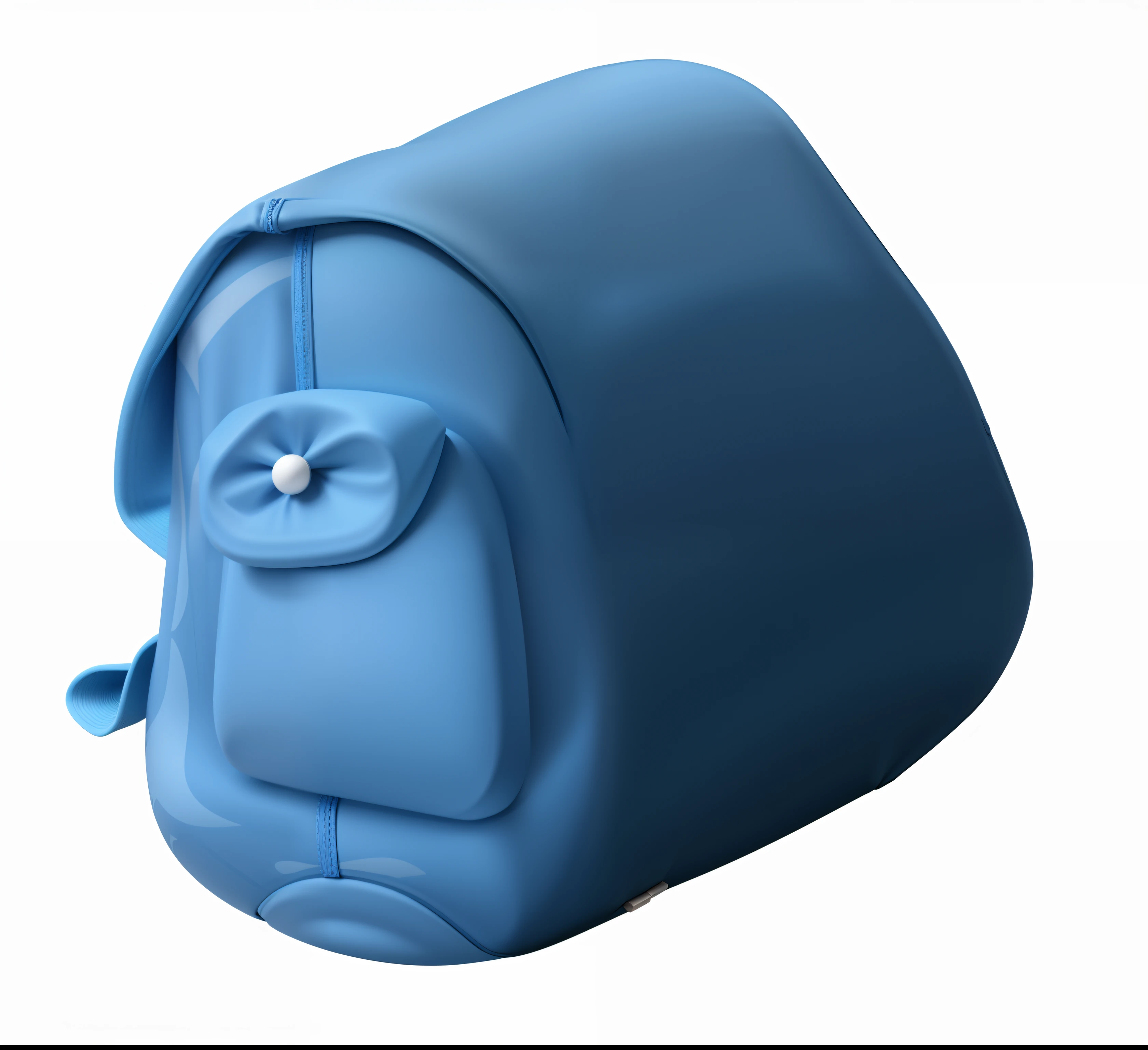 Blue travel bag,cartoonish style,There are pockets,adolable,Rounded,Plastic style,white backgrounid,estilo cartoon 3d,detail-rich,