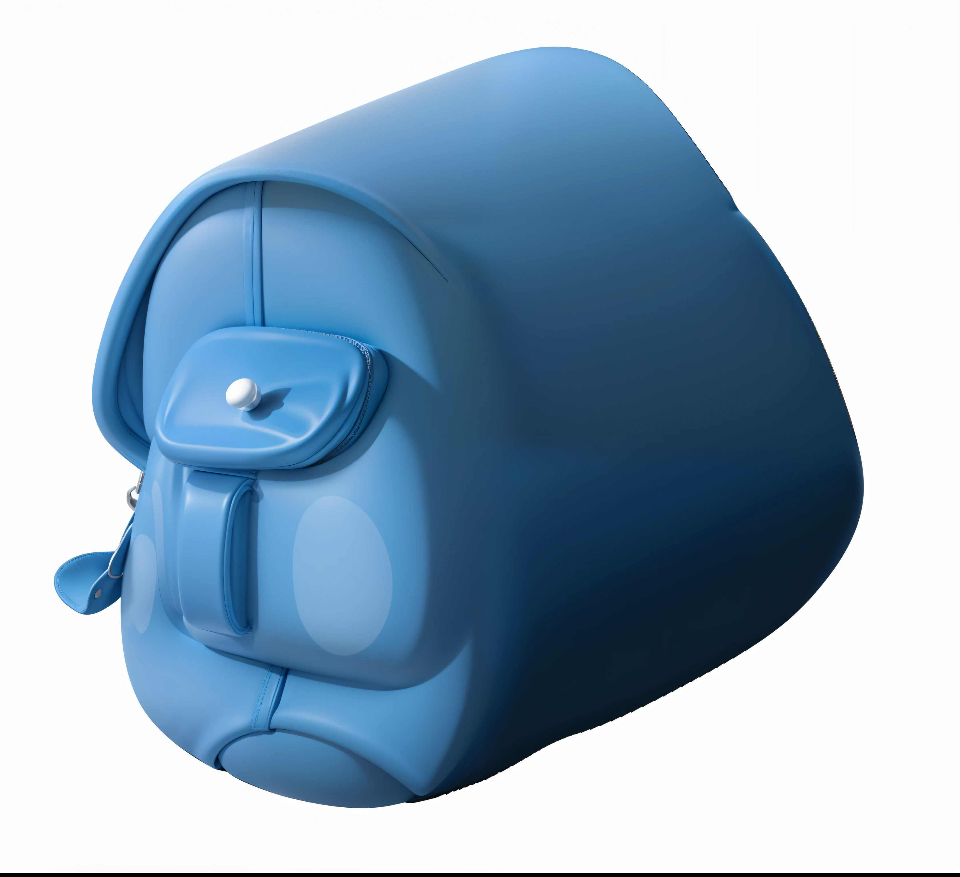 Blue travel bag,cartoonish style,There are pockets,adolable,Rounded,Plastic style,white backgrounid,3D cartoon style,detail-rich,