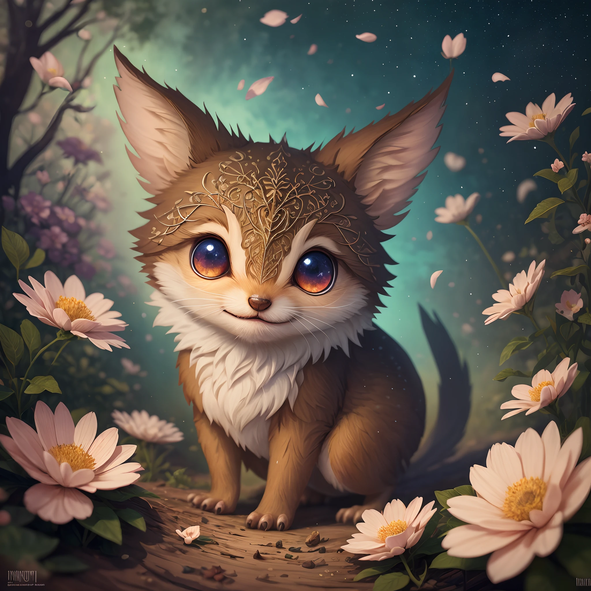 little cute woodcreature, little petals, smiling, digital art, highly detailed. fantasy, centered, symmetry, painted, intricate, volumetric lighting, beautiful, rich deep colors masterpiece, sharp focus, ultra detailed, in the style of dan mumford and marc simonetti, astrophotography --auto --s2