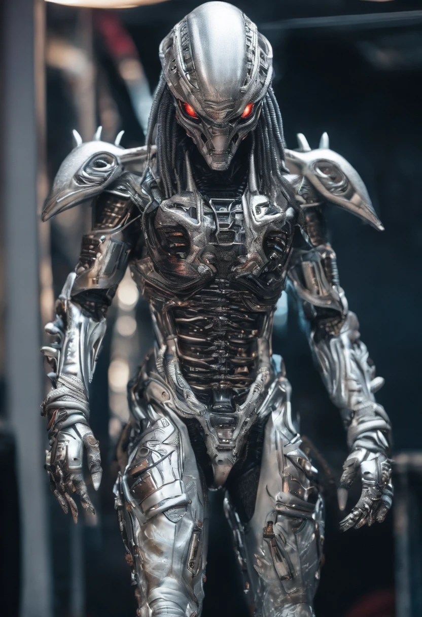 Predator,full bodyesbian,cyber punk perssonage,Silver-white armor