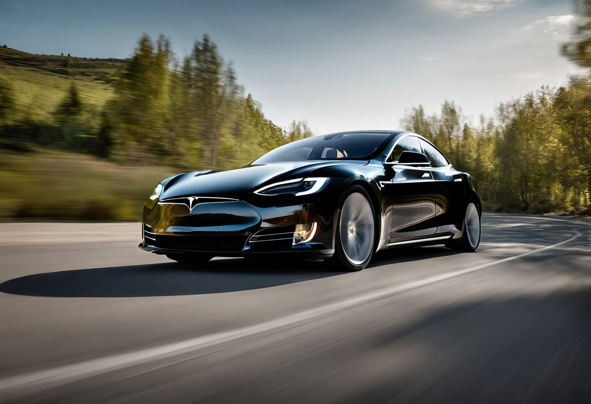 Красная Tesla Model S гиперреалистичная фотореалистичная 3D 8K 16:9