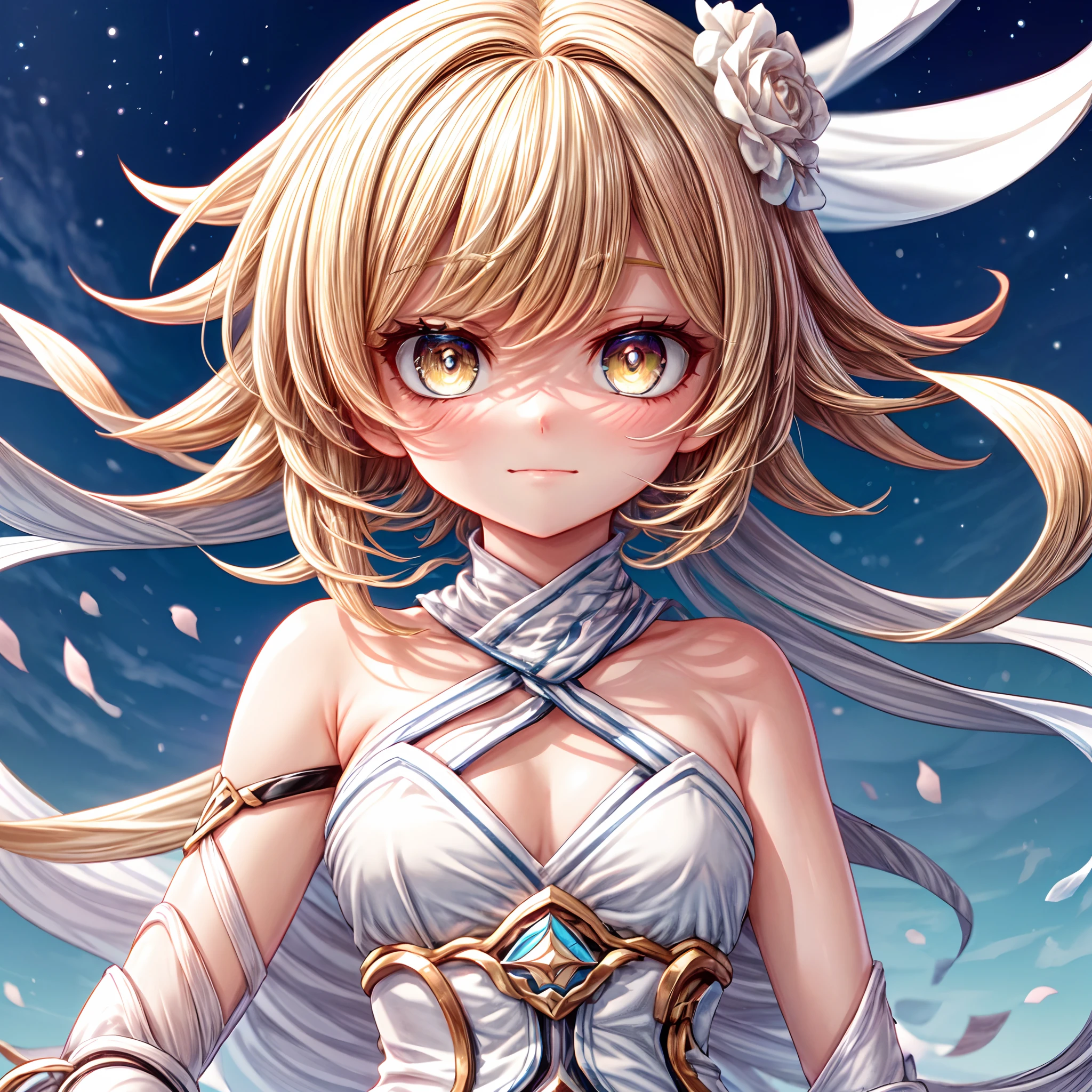 1 girl,more details in eyes,cute,looking at viewer, adorabel girl,cute face,details sky,handsome,young,juvenile,((masterpiece:1.4,best quality)),multiple details,colorful hair,eyeshadow,, sfw,  blonde hair