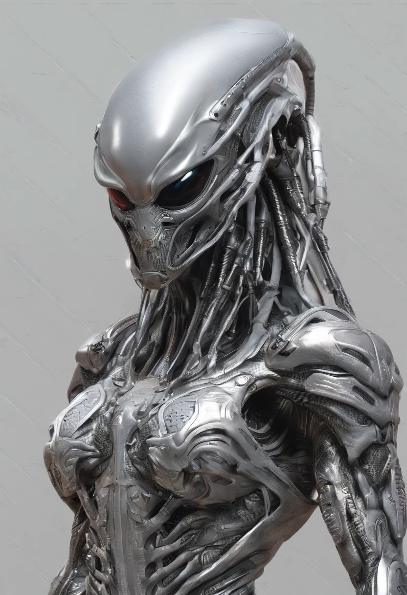Predator，Whole body diagram，Silver-white armor，suitable background