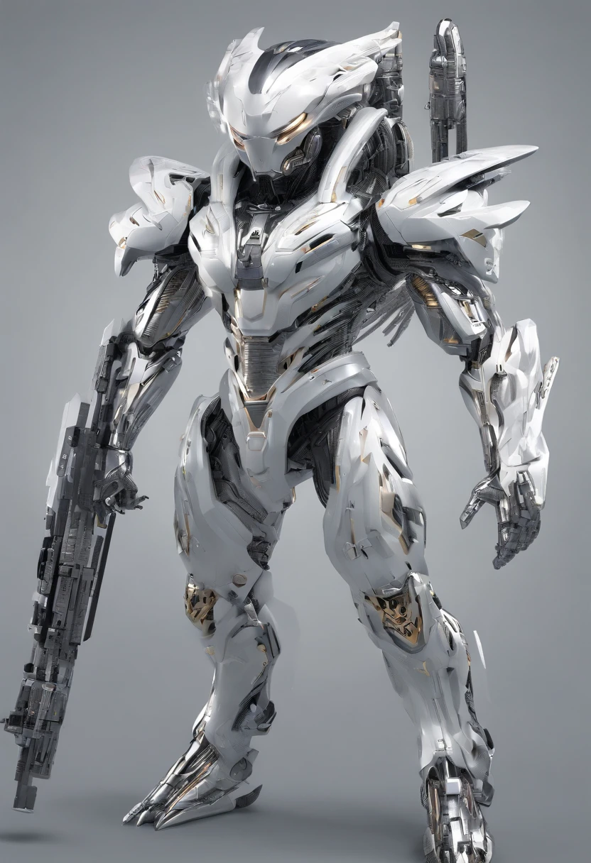 Predator,Whole body diagram,Silver-white armor,suitable background