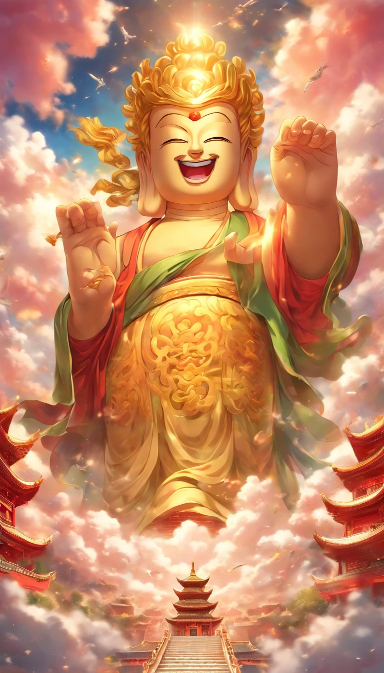 ((masutepiece))，(Best Quality))，china style，In the sky, Clouds form a huge Maitreya Buddha image，Pilgrims on the road，Hyper-realistic，Ultra photo realsisim，Real Photographics，8K，High Definition，high quarity，Works of masters，super-fine，（（（OC Renderer）））