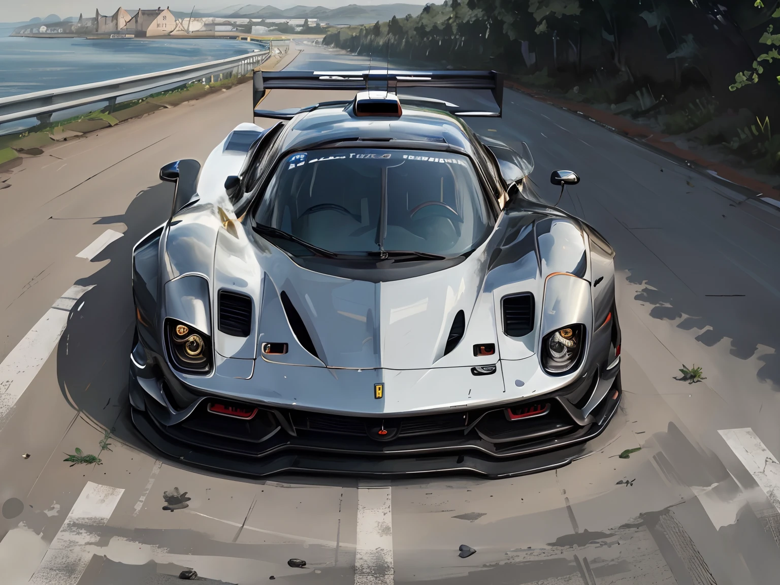 (ultra-detailed,highres,best quality,4k,8k,masterpiece:1.2),red Ferrari 280,shiny, glossy finish,fast,captivating,moving forward,curves,countryside,beautiful landscape,sunny day,vivid colors,sporty,classic design,sleek lines,stunning craftsmanship,chrome details,reflective surfaces,motion blur,admired by onlookers,natural lighting,emphasizing the car's elegance and power,racing atmosphere,sparks flying.