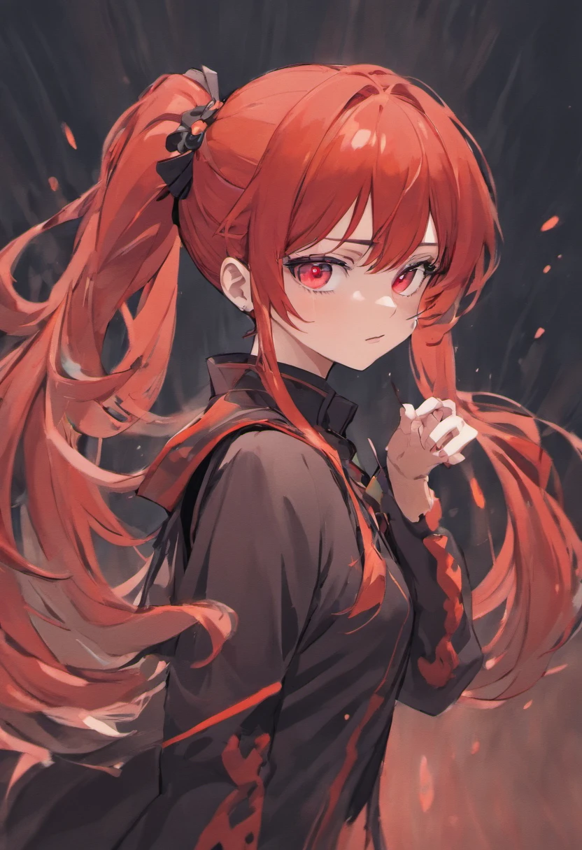 Girl with Red Hair And Pony Tail With Red Eyes, Pose 3/4,