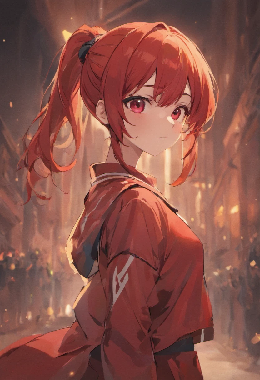 Girl with Red Hair And Pony Tail With Red Eyes, Pose 3/4,