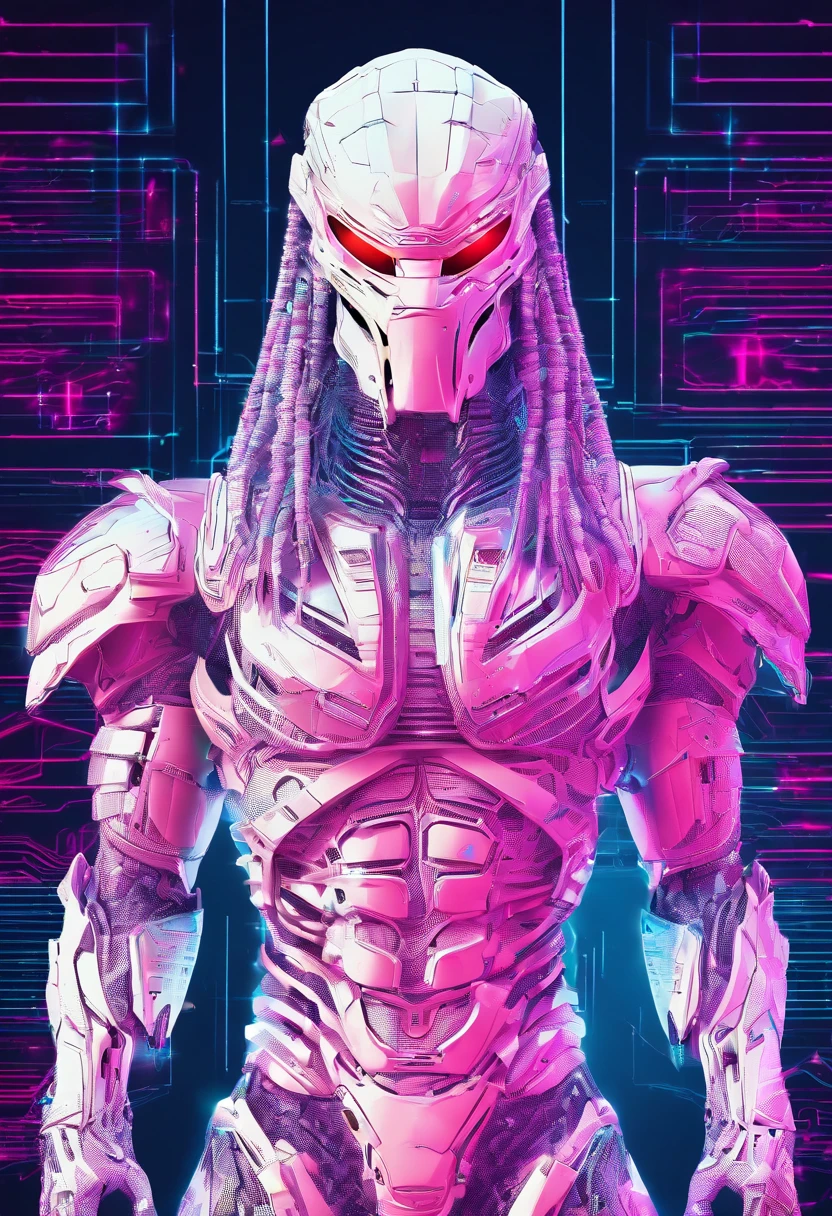 Predator,Whole body diagram,Silver-white armor,suitable background